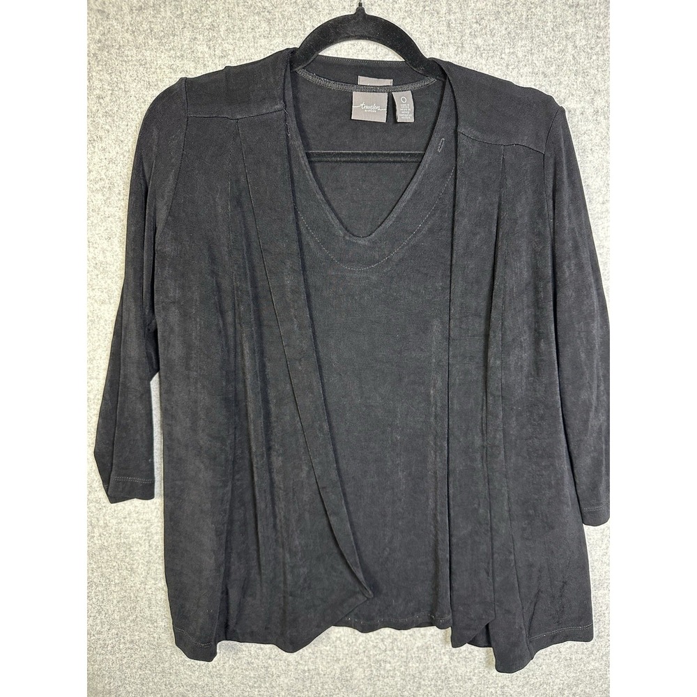 Chico's Travelers Cardigan with Top Two Piece Black Size 0 Slinky 3/4 Sleeve